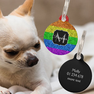 Médaillon Pour Animaux Drapeau LGBT arc-en-ciel vibrant paillettes scinti