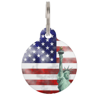Médaillon Pour Animaux Drapeau Usa-Statue liberté