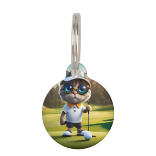 Médaillon Pour Animaux Drôle Chat Golf Player,