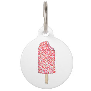 Médaillon Pour Animaux Éclair de fraise rose Popsicle Nom de l'animal