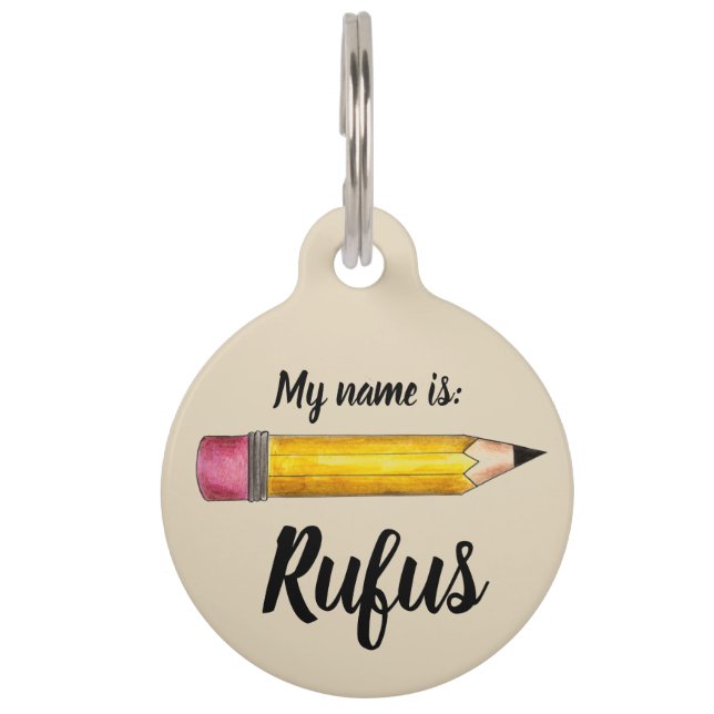 Médaillon Pour Animaux Écrivain enseignant de l'école de crayon jaune vif (Devant)