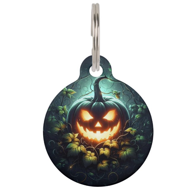 Médaillon Pour Animaux Éffrayant nature brillant Halloween citrouille (Devant)