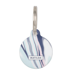 Médaillon Pour Animaux Élégant marbre blanc liquide bleu rose moderne
