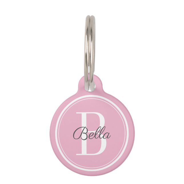Médaillon Pour Animaux Élégant Monogramme rose (Devant)