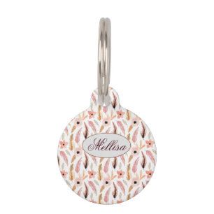 Médaillon Pour Animaux Élégant motif floral rose Abstrait Nom du monogram