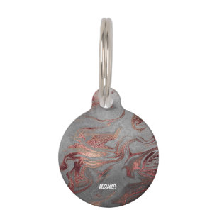 Médaillon Pour Animaux Elégant rose en cuivre moderne or gris marbre look