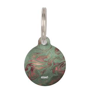 Médaillon Pour Animaux Elégant rose en cuivre moderne or marbre vert