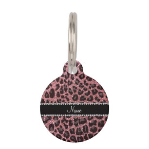 Médaillon Pour Animaux Empreinte de léopard d'parties scintillant rose cl