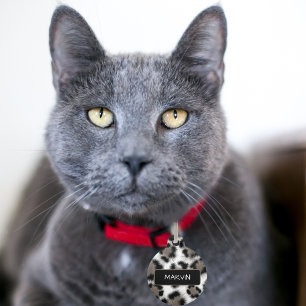 Médaillon Pour Animaux Empreinte de léopard Noir Taupe personnalisable