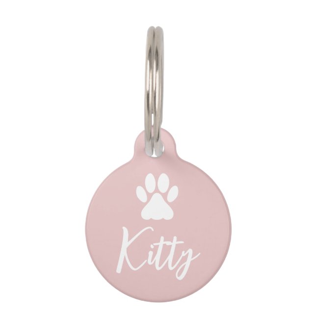 Médaillon Pour Animaux Empreinte de patte de chat minimal simple avec num (Devant)