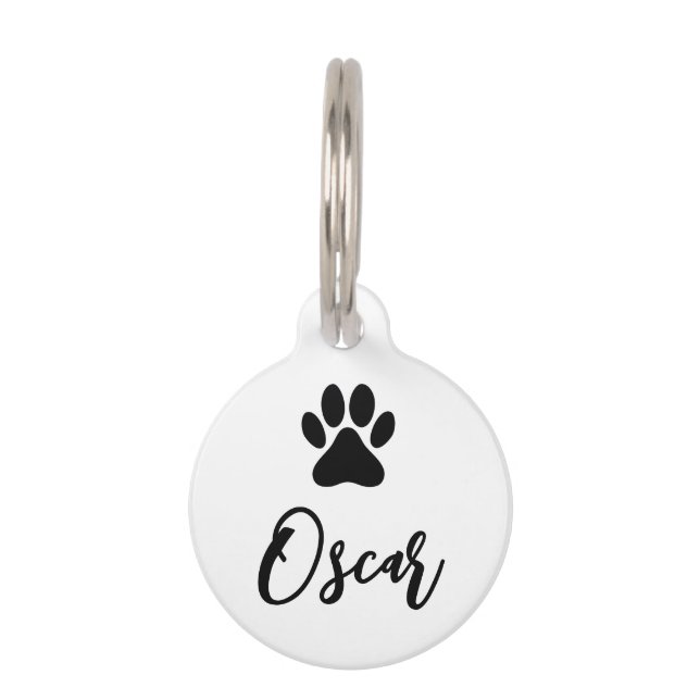 Médaillon Pour Animaux Empreinte de patte moderne Black Pet avec numéro d (Devant)