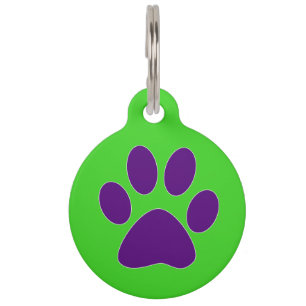 Médaillon Pour Animaux Empreinte de patte [pourpre et vert]