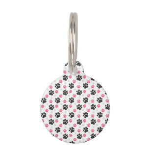 Médaillon Pour Animaux Empreinte de patte rose noir Chien Propriétaire Am