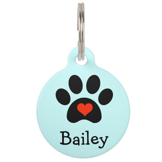 Médaillon Pour Animaux Empreinte Noire avec Coeur Rouge personnalisée (Devant)
