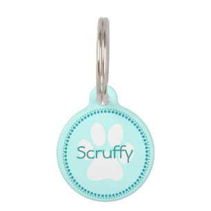 Médaillon Pour Animaux Étiquette de chien turquoise d'empreinte de patte