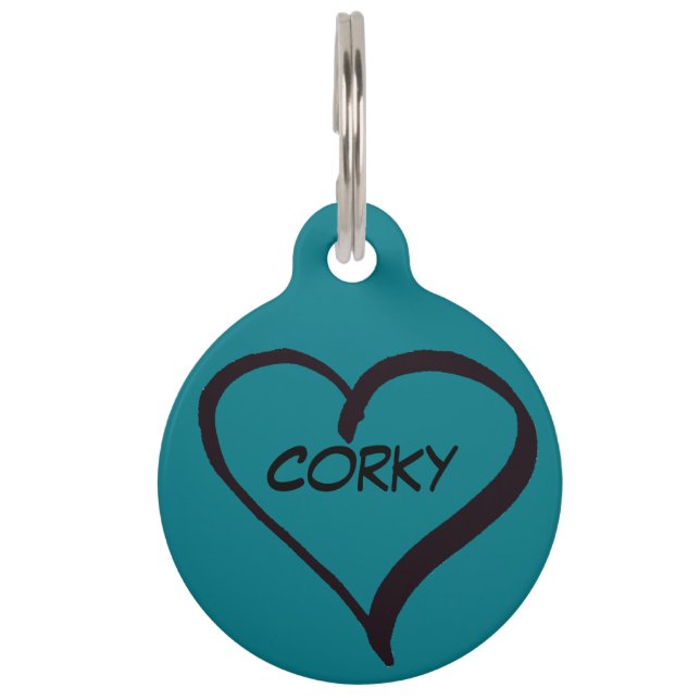 Médaillon Pour Animaux Étiquette de nom pour chien, Turquoise avec inform (Devant)