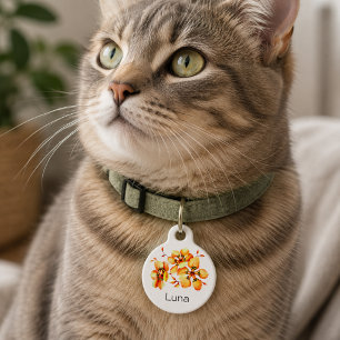 Médaillon Pour Animaux Étiquette d'identification de chat florale aquarel
