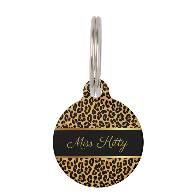 Médaillon Pour Animaux Étiquette Empreinte de léopard Avec Gold Luxury Na (Devant)