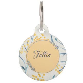 Médaillon Pour Animaux étiquette florale jaune d'animal familier
