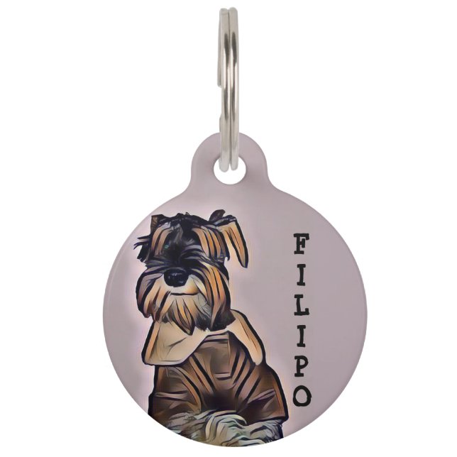Médaillon Pour Animaux Étiquette mignonne de schnauzer (Devant)
