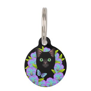 Médaillon Pour Animaux Étiquette personnalisable de chat noir -