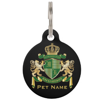 Médaillon Pour Animaux Faites votre propre blason Green Gold Lion Emblem