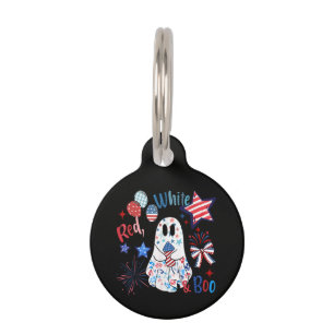 Médaillon Pour Animaux Fantôme rouge blanc Boo patriotique Halloween du 4