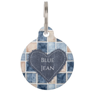 Médaillon Pour Animaux Fausse crème denim bleu jean cœur