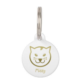 Médaillon Pour Animaux Faux Gold Chat Face - Couleur arrière - plan perso