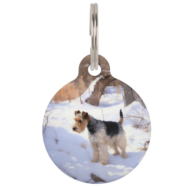 Médaillon Pour Animaux Fil Fox Terrier Laisser neiger Noël (Devant)