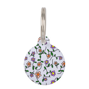 Médaillon Pour Animaux Fleurs Colorées, Motif Floral, Feuillage, Boho
