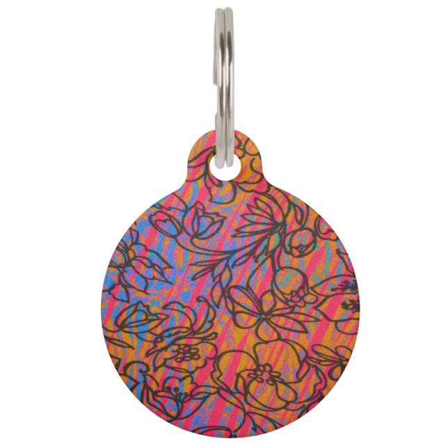 Médaillon Pour Animaux Fleurs hawaïennes peintes de Cool funky (Dos)