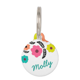 Médaillon Pour Animaux Fleurs lumineuses modernes et feuille noire person