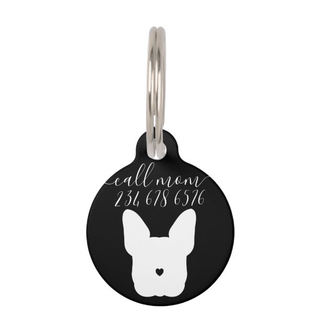 Médaillon Pour Animaux French Bulldog avec petit coeur nez appeler maman (Dos)