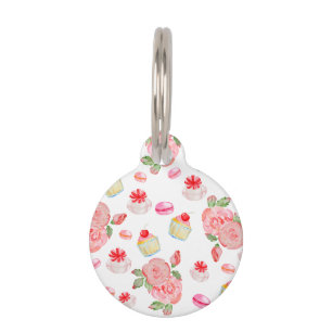 Médaillon Pour Animaux Gâteaux sucrés et roses en aquarelle