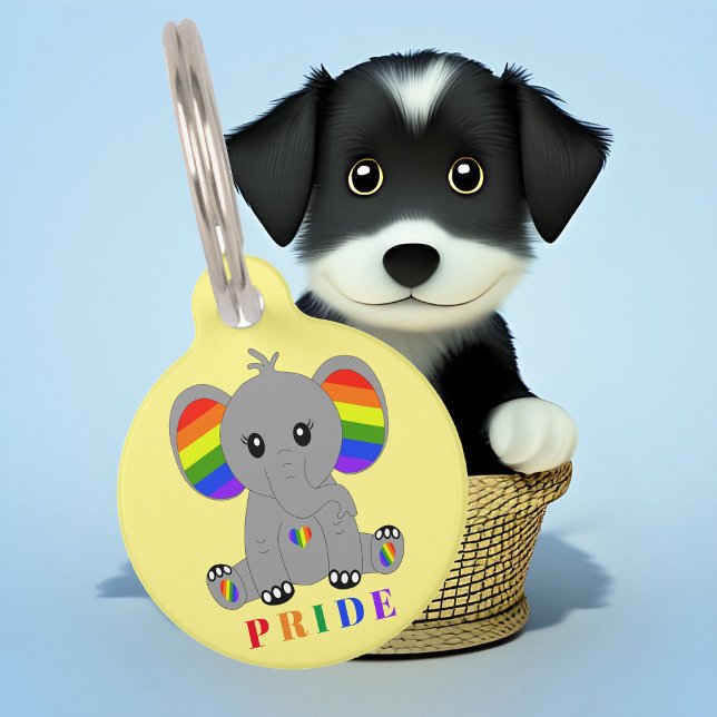 Médaillon Pour Animaux GAY PRIDE LGBTQ - éléphant mignon avec drapeau arc (Créateur téléchargé)