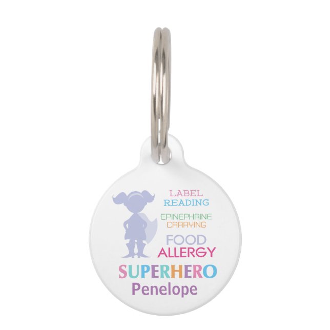 Médaillon Pour Animaux Girl Superhero Alimentation Allergy Enfants Epinep (Devant)