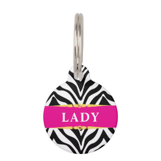 Médaillon Pour Animaux Glam Zebra Print and Hot Pink Personalized