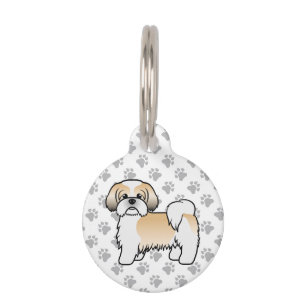 Médaillon Pour Animaux Gold and White Shih Tzu Cartoon Dog & Pet's Info