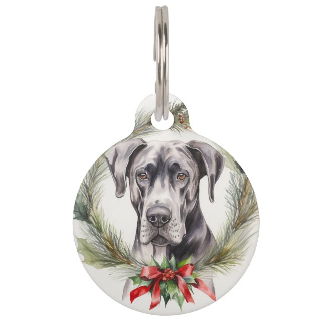 Médaillon Pour Animaux Grand Dane Noël Wreath Festive Pup (Devant)