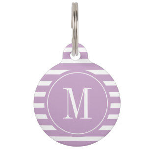 Médaillon Pour Animaux Grille violette et blanche moderne avec Monogramme