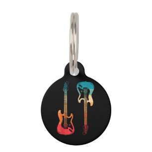Médaillon Pour Animaux Guitare Rétro Guitariste Électrique Basse Guitare 