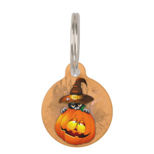 Médaillon Pour Animaux Halloween Cute Kitty Witch and Pumpkin Friend    