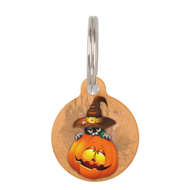 Médaillon Pour Animaux Halloween Cute Kitty Witch and Pumpkin Friend     (Devant)