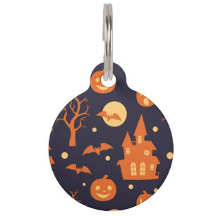 Médaillon Pour Animaux Halloween Maison Éffrayante chauves-souris arbres 