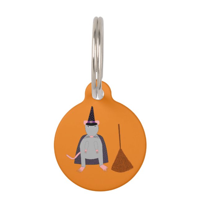 Médaillon Pour Animaux Halloween Rat sorcier et Broom Custom (Devant)