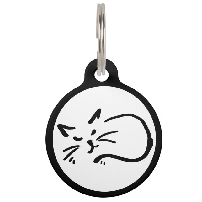 Médaillon Pour Animaux Happy chat dormant art noir et blanc (Devant)