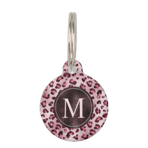 Médaillon Pour Animaux Impression d'animal à léopard rose avec monogramme