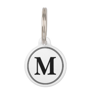 Médaillon Pour Animaux Initiales monogrammes simples noir et blanc