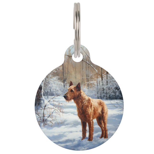 Médaillon Pour Animaux Irish Terrier Laisser neiger Noël (Devant)